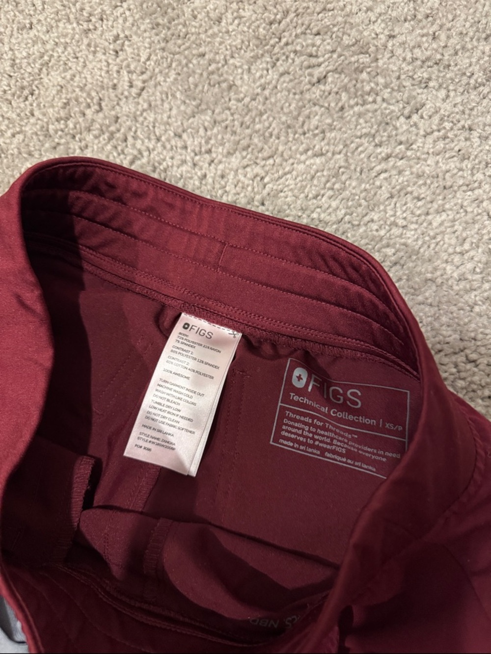 Figs Scrubs Set in Burgundy, XS top and XSP bottom - Picture 5 of 7